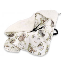 Oteplená zavin. deka s kapucňou bavlna + baránok, 90 x 90 cm, Pohoda v lese NATURAL - ecru