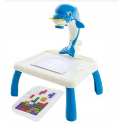 Tulimi Detský stôl Delfín s projektorom a fixkami, modrý