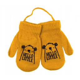 YO! Zimné chlapčenské rukavičky so šnúrkou Hello Little - horčicové, veľ. 110