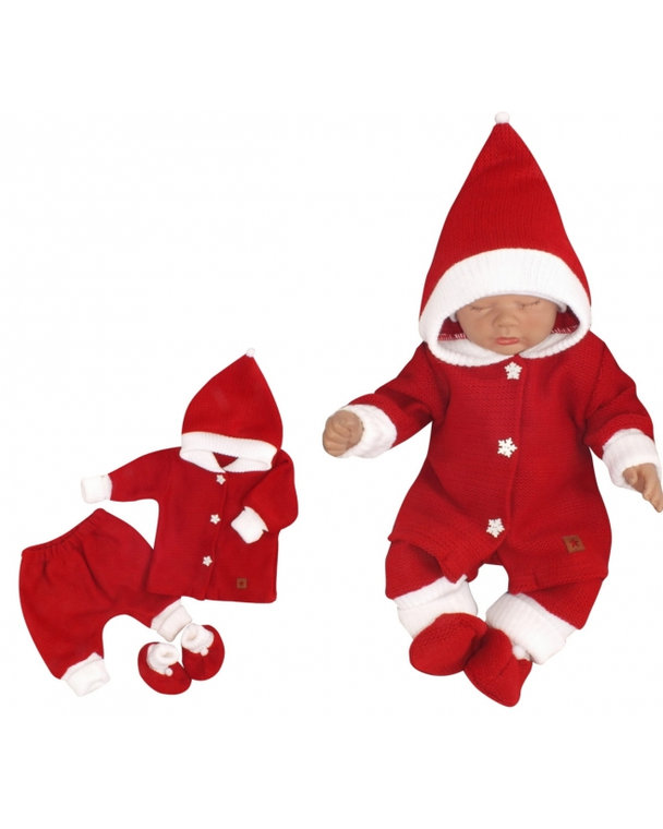 Z&Z 3-dielna pletená súprava, kabátik, nohavice a topánočky Baby Santa, červená, veľ. 74