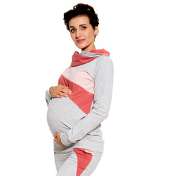 Tehotenská/dojčiaca mikina Be MaaMaa so šálovým golierom, Ruby - sv. šedá