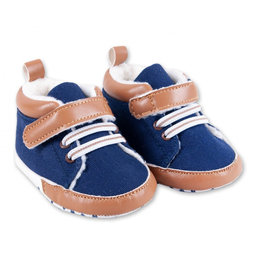 Dojčenské capačky/topánočky s kožúškom YO !- modré, veľ. 0/6 m