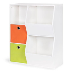 Drevená knižnica/skriňa na hračky Eco Toys Domček - biela/oranžová/zelená, 6 priehradok