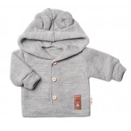 Elegantný pletený svetrík s gombíkmi a kapucňou s uškami Baby Nellys, sivý, veľ. 68
