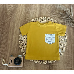Bavlnené tričko krátky rukáv Mamatti, Kozmos - horčicové, veľ. 110