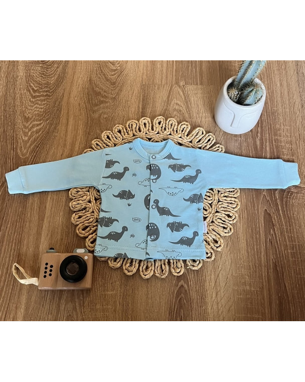 Novozenecká bavlnená košieľka, kabátik, Mamatti, Dino park - modrá s potalčou, veľ. 68