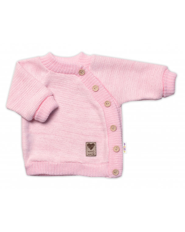 Detský pletený svetrík s gombíkmi, zap. bokom, Handmade Baby Nellys, ružový