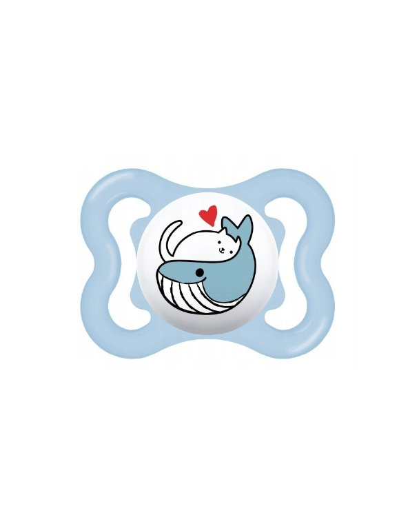 Silikónový cumlík Mam Supreme s krabičkou - Veľryba, modrý