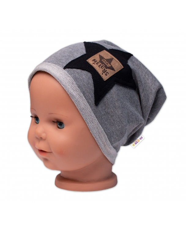 Detská čiapka bavlna, Baby Star, Baby Nellys, sivá, veľ. 104/134