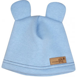 Teplá detská čiapka Kazum, bavlnená s uškami, modrá, veľ. 80/86