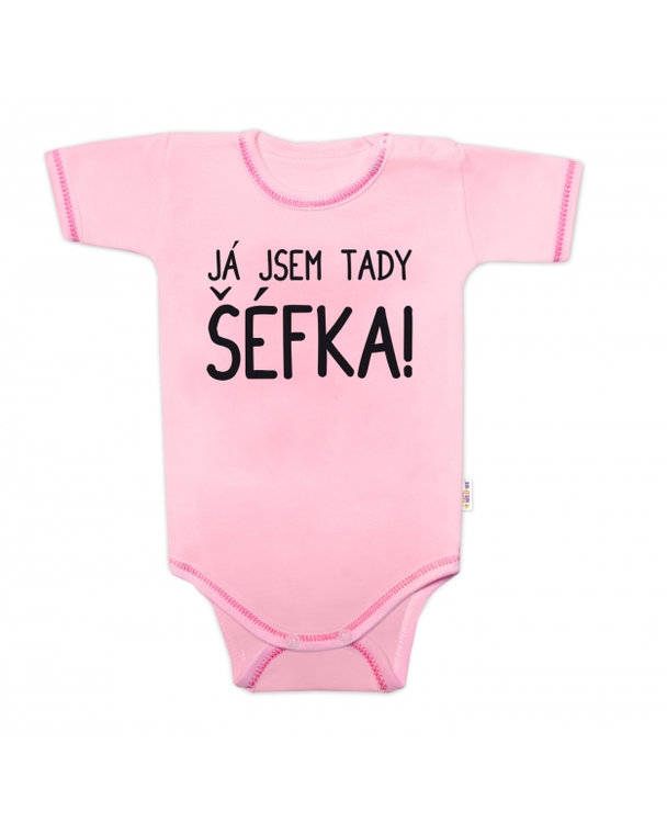 Body krátký rukáv s vtipným textom Baby Nellys, Já jsem tady ŠÉFKA! veľ. 80