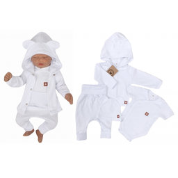 Novorodenecká sada 4D, body kr. rukáv, tepláčiky, kabátik a čiapočka Z&Z, biela