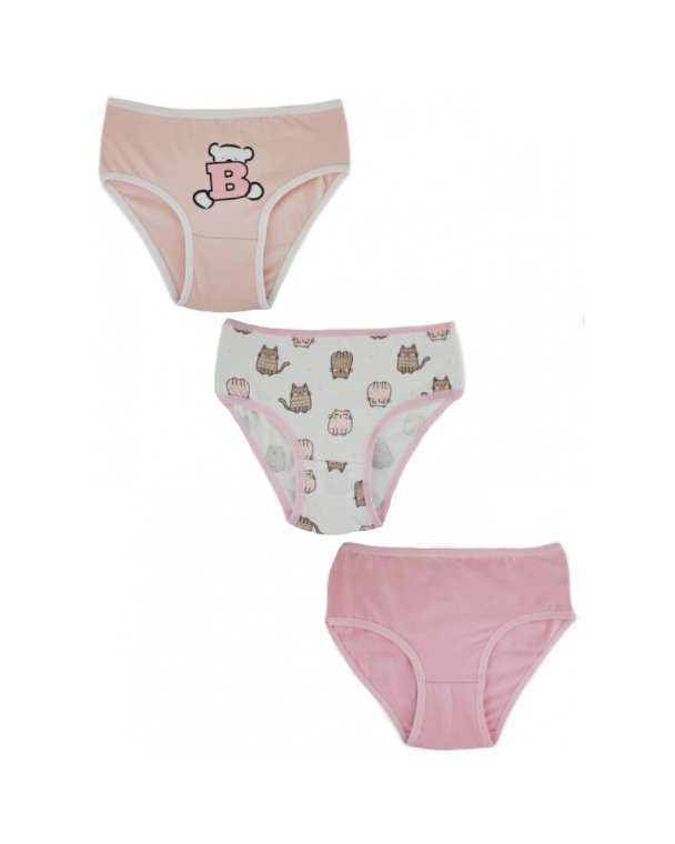 Dievčenské bavlnené nohavičky, Cat - 3ks v balení, ružovo/biele, veľ. 122/128 cm