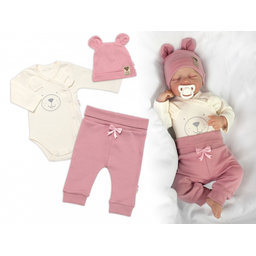 Zavinovacie body dl.rukáv, tepláčky a čiapočka Little Bear, Baby Nellys, púdrová, veľ. 62