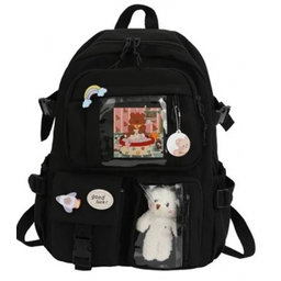 Školský batoh Medveď pre mládež s dekoráciou- čierny