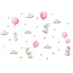 Dekorácia na stenu Tulimi - Zajac s balónikmi XXL, ružová