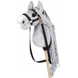 HOBBY HORSE Kôň s tyčou + ohlávka s oťažou - šedý/gold