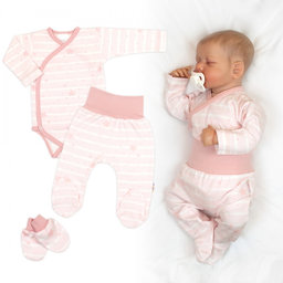 Zavinovacie body, polodupačky + rukavičky, 3D bavlnená sada Baby Stars, pastel rose