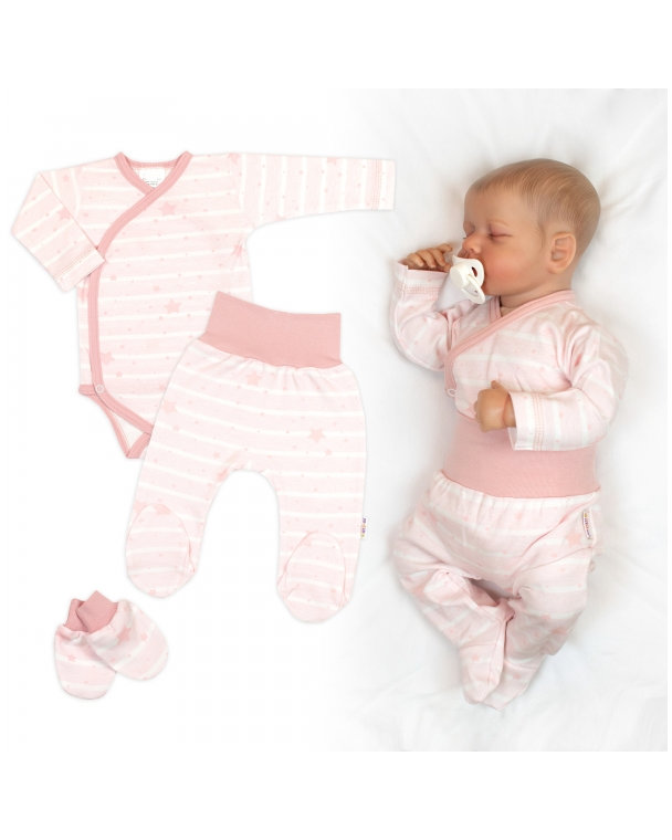 Zavinovacie body, polodupačky + rukavičky, 3D bavlnená sada Baby Stars, pastel rose