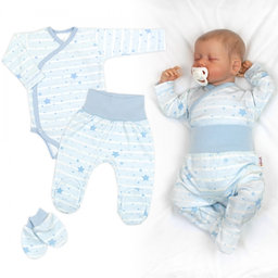 Zavinovacie body, polodupačky + rukavičky, 3D bavlnená sada Baby Stars, pastel blue