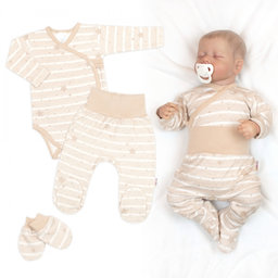 Zavinovacie body, polodupačky + rukavičky, 3D bavl. sada Baby Stars, pastel beige, veľ. 56