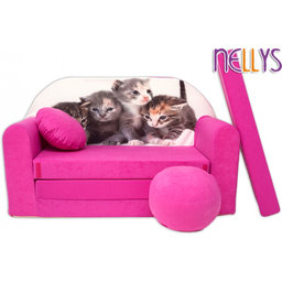 Rozkladacia detská pohovka XL Nellys,  Mačičky v ružovej