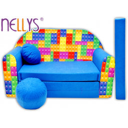 Rozkladacia detská pohovka XL Nellys, Kostičky v modrej
