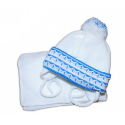BABY NELLYS  Sada - čiapočka, šál a rukavičky - vzorovaná biela