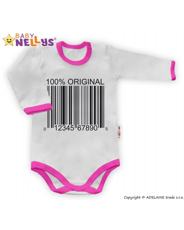 Baby Nellys Body dlhý rukáv 100% ORIGINÁL - sivé / ružový lem, veľ. 80