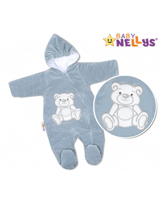 BABY NELLYS Kombinézka/overal Medvedík Teddy - šedá