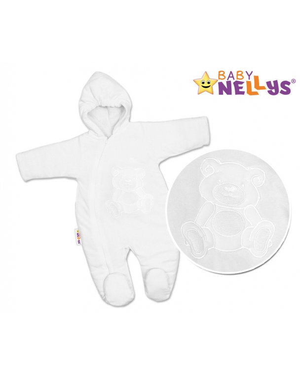 BABY NELLYS Kombinézka/overal Medvedík Teddy - biela