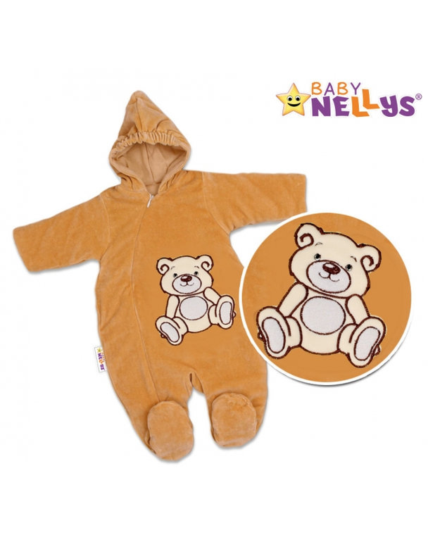 BABY NELLYS Kombinézka/overal Medvedík Teddy - tm. béžová