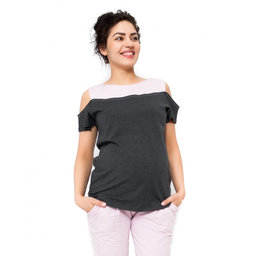 Be MaaMaa Tehotenské tričko Kira - tmavo sivá / ružová