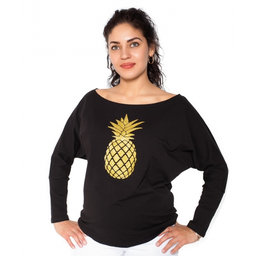 Be MaaMaa Tehotenská mikina, triko Ananas - čierné - XL