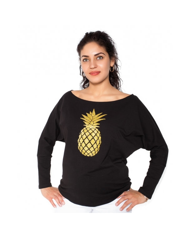 Be MaaMaa Tehotenská mikina, triko Ananas - čierné - XL