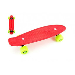 Teddies Skateboard - pennyboard 43cm, nosnosť 60kg plastové osi, červený, zelená kola.