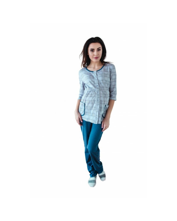 Be MaaMaa Tehotenské, dojčiace pyžamo, 3/4 rukáv - šedá/jeans, vel´. XXXL