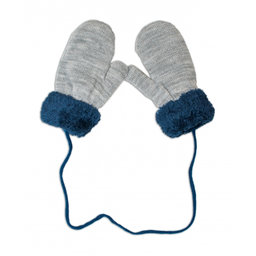 YO! Zimné detské rukavice s kožušinou - šnúrkou YO - sivé/ granát. kožušina, 98/104