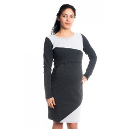 Be MaaMaa Tehotenské / dojčiace šaty Jane, dlhý rukáv - grafitové, veľ. XL